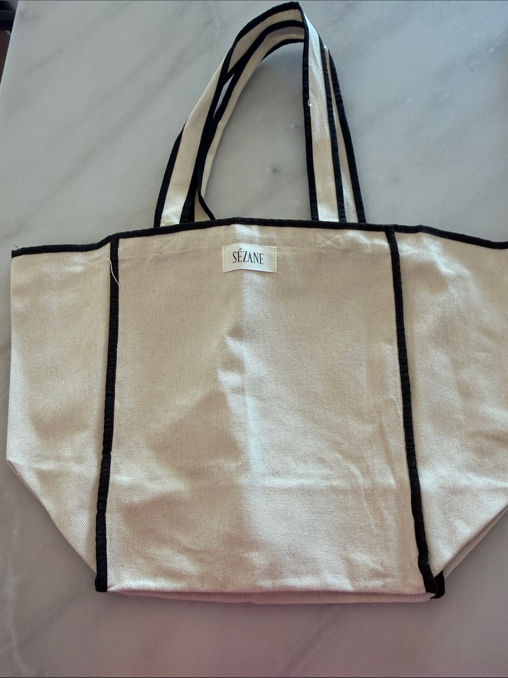 NWT Sézane Cream Canvas Tote with Black Trim